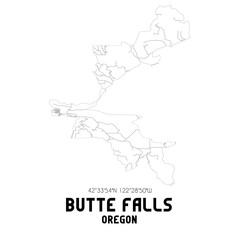 Butte Falls Oregon. US street map with black and white lines.