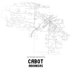 Cabot Arkansas. US street map with black and white lines.
