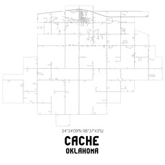 Cache Oklahoma. US street map with black and white lines.