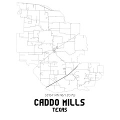 Caddo Mills Texas. US street map with black and white lines.