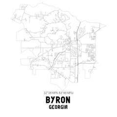 Byron Georgia. US street map with black and white lines.