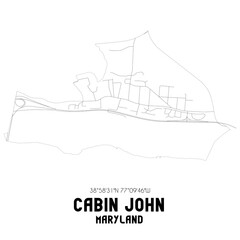 Cabin John Maryland. US street map with black and white lines.