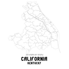 California Kentucky. US street map with black and white lines.