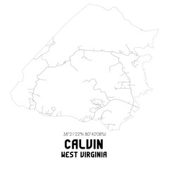 Calvin West Virginia. US street map with black and white lines.