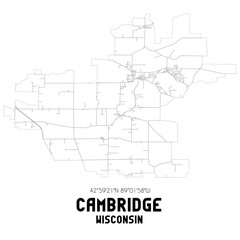 Cambridge Wisconsin. US street map with black and white lines.