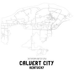 Calvert City Kentucky. US street map with black and white lines.