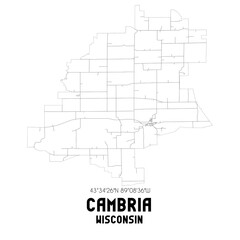 Cambria Wisconsin. US street map with black and white lines.