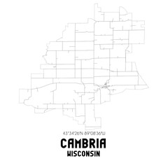 Obraz premium Cambria Wisconsin. US street map with black and white lines.
