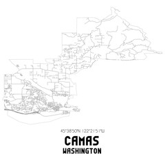 Camas Washington. US street map with black and white lines.