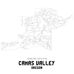 Camas Valley Oregon. US street map with black and white lines.