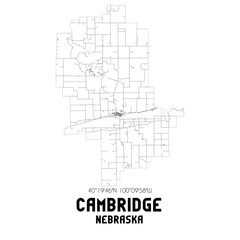 Cambridge Nebraska. US street map with black and white lines.