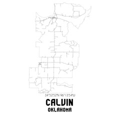 Calvin Oklahoma. US street map with black and white lines.