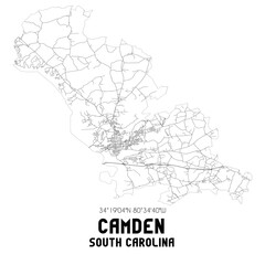 Obraz premium Camden South Carolina. US street map with black and white lines.