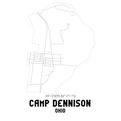 Camp Dennison Ohio. US street map with black and white lines.