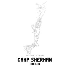 Camp Sherman Oregon. US street map with black and white lines.