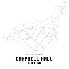 Campbell Hall New York. US street map with black and white lines.