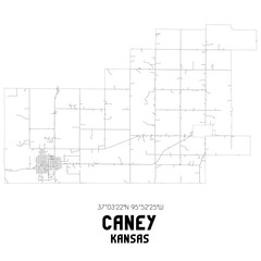 Caney Kansas. US street map with black and white lines.