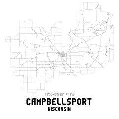 Campbellsport Wisconsin. US street map with black and white lines.