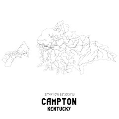 Campton Kentucky. US street map with black and white lines.