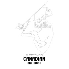 Canadian Oklahoma. US street map with black and white lines.