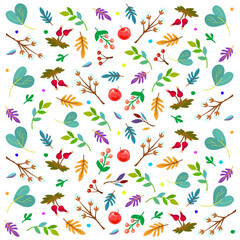 Vector pattern with leaves  Winter time. Vector illustration. Background for fabric, wallpaper, design. Children's illustration.