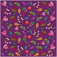 Vector pattern with leaves  Winter time. Vector illustration. Background for fabric, wallpaper, design. Children's illustration.