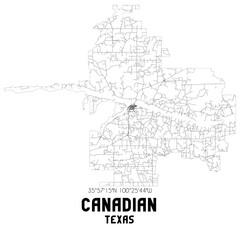 Canadian Texas. US street map with black and white lines.