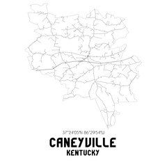 Caneyville Kentucky. US street map with black and white lines.
