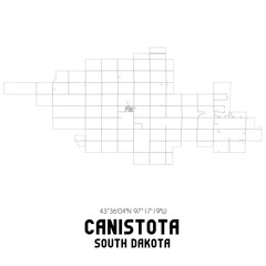Canistota South Dakota. US street map with black and white lines.