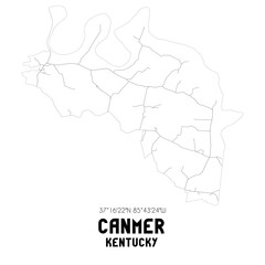 Canmer Kentucky. US street map with black and white lines.