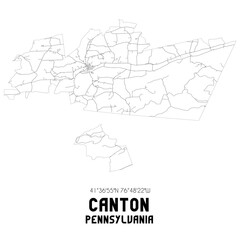Canton Pennsylvania. US street map with black and white lines.