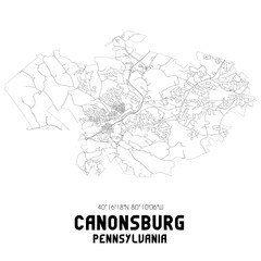 Fototapeta na wymiar Canonsburg Pennsylvania. US street map with black and white lines.
