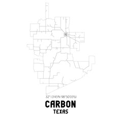 Carbon Texas. US street map with black and white lines.