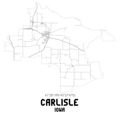 Carlisle Iowa. US street map with black and white lines.