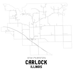 Carlock Illinois. US street map with black and white lines.