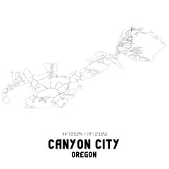 Canyon City Oregon. US street map with black and white lines.