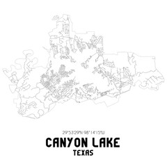 Canyon Lake Texas. US street map with black and white lines.
