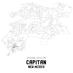 Capitan New Mexico. US street map with black and white lines.