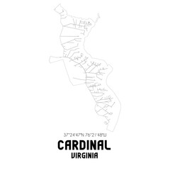 Cardinal Virginia. US street map with black and white lines.