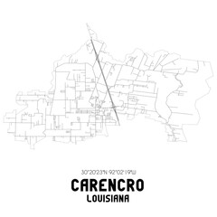Carencro Louisiana. US street map with black and white lines.