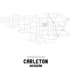 Carleton Michigan. US street map with black and white lines.