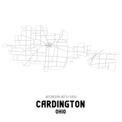 Cardington Ohio. US street map with black and white lines.