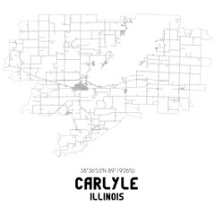 Carlyle Illinois. US street map with black and white lines.
