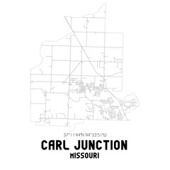 Carl Junction Missouri. US street map with black and white lines.