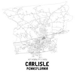 Carlisle Pennsylvania. US street map with black and white lines.
