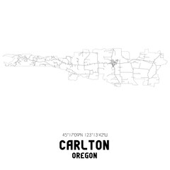 Carlton Oregon. US street map with black and white lines.