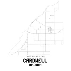 Cardwell Missouri. US street map with black and white lines.