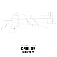 Carlos Minnesota. US street map with black and white lines.