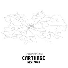 Carthage New York. US street map with black and white lines.