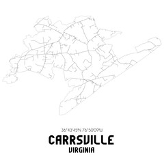 Carrsville Virginia. US street map with black and white lines.
